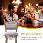 PrimeZone Swivel Bar Stools Set of 6, 26 Inch Counter Height Barstools, High Back Bar Stool with Solid Wood Legs & Wrap-Around Footrest, Counter Stools for Kitchen Island, Pub, Grey