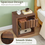 Fluted Dresser, Small Nightstands Set of 2, Natural Bedside Table with Drawer and Storage, Mid Century Modern Side Table for Bedroom Living Room Sofa
