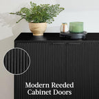 Best Choice Products 2-Door Modern Storage Cabinet, Buffet, Sideboard, Media Cabinet, Cupboard, Entryway Accent Table, Bookcase w/Reeded Panels and Adjustable Shelves – Black