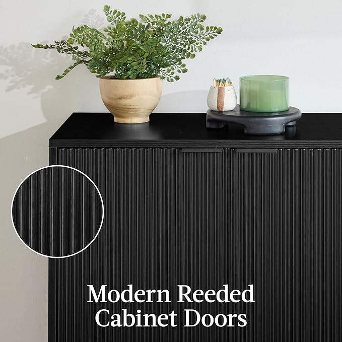 Best Choice Products 2-Door Modern Storage Cabinet, Buffet, Sideboard, Media Cabinet, Cupboard, Entryway Accent Table, Bookcase w/Reeded Panels and Adjustable Shelves – Black