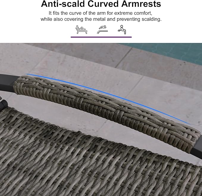 PURPLE LEAF Patio Chaise Lounge Chair Set of 2 Wicker Tanning Outdoor Pool Adjustable Recliner Chair for Outside Beach Poolside Sunbathing Lounger Light Gray