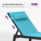 PURPLE LEAF Outdoor Oversized Lounge Chair Set of 3 Patio Chaise Pool Lounger Aluminum Frame with Side Table and Wheels for Outside Sunbathing Tanning Recliner Including Pillows Turquoise Blue