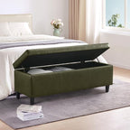 HUIMO Faux Leather Storage Ottoman Bench 50.3 Inch Extra Long PU Upholstered Bedroom Bench with Large Storage Space for The Living Room, Entryway, Bedroom Hold Up to 300lbs (Green)