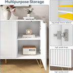 Fluted Buffet Cabinet,Wooden Console Storage with 3 Doors and Adjustable Shelves,White Sideboard for Entryway,Kitchen,Bathroom,Home Office