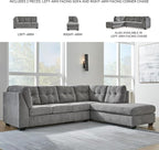 Signature Design by Ashley Marleton Contemporary Right-Arm Facing Tufted 2-Piece Sectional with Chaise and Loose Seat Cushions, Light Gray