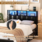 Aheaplus Headboard for Full Size Bed with Storage, Upholstered Headboards with Outlets, USB Ports and LED Light, Reversible Full Size Head Board, Height Adjustable, Comfortable Headboard, Black