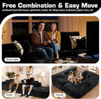 106" Cloud Sectional Couch with L-Shape Chaise & Ottoman, No Assembly Modular Sofa, Deep Seat Plush Corduroy Boneless Couched for Living Room (Black Plush Corduroy, Right Facing Chaise with Ottoman)