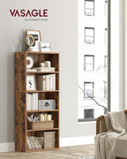 VASAGLE CUSTOS Collection - Bookshelf, 5-Tier Bookcase, Book Shelf, Open Storage Shelf, 9.4 x 23.6 x 52.8 Inches, for Living Room, Home Office, Dinning Room, Rustic Brown ULBC165X01