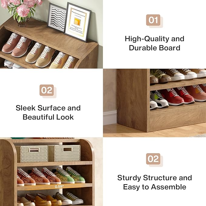 Tribesigns Shoe Rack for Entryway, 8-Tier Tall Shoe Shelf Shoes Storage, Wooden Shoe Storage Cabinet Shoe Organizer for Closet, Hallway, Living Room, Wood Color