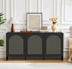 59" Sideboard Buffet Cabinet with Storage, Wood Arched TV Console Storage Cabinet with 3 Doors and Adjustable Shelf, Large Curved Accent Cabinet for Living Room Hallway Kitchen Dining Room, Black