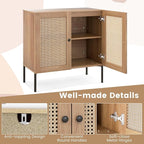 COSTWAY Buffet Cabinet with Storage, Storage Sideboard with Rattan Decorated Doors, Adjustable Shelf, Metal Legs, Accent Cabinet, Buffet Table Credenza for Hallway, Entryway, Living Room (2, Oak)