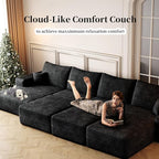 135.4" Large Cloud Modular Sectional Sofa with L-Shape Chaise, Deep Seat Upholstered Couches for Living Room，No Assembly Required, Corduroy Pet-Friendly Fabric (Black, Right Facing Chaise)
