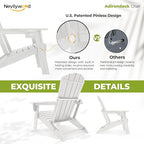 nevilywood Folding Adirondack Chair, Ergonomic Extended Backrest, HDPE All-Weather, 380lbs Capacity, Maintenance-Free, Cup Holder, （White）- Outdoor Patio & Firepit Chair