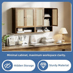 HITNET Bamboo Medicine Cabinet, Wall Mounted Bathroom Cabinet with Adjustable Shelf, Double Rattan Door Hanging Storage Organizer Over Toilet for Entryway, Laundry Room (Walnut)