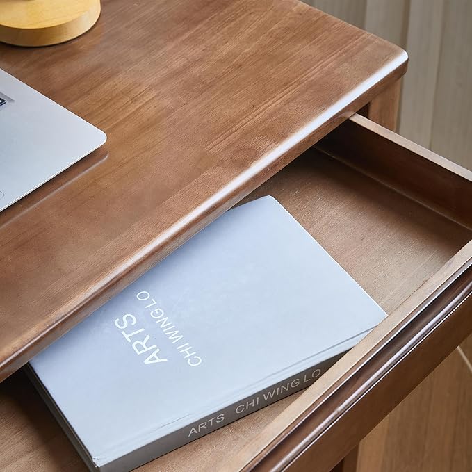 40"x24" Solid Wood Desk with Drawers, Wood Writing Desk for Small Spaces, Home Office Desks for Work, Gaming Study PC Desk for Bedroom, Student Computer Desks (Brown, 40 inch)