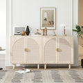 Beige Rattan Cabinet-2-Doors,Sideboard Buffet Cabinet with Storage-Accent Storage Cabinet with Cane Door, Boho Wood Credenza for Dining Room, Kitchen,Study Room (Beige Set 2)