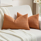 FUTEI Burnt Orange Chenille Decorative Throw Pillow Covers 12x20 Inch Set of 2,Soft Cozy Striped Geometric Patterns Lumbar Pillow Cases,Modern Home Decor for Couch Bed Living Room