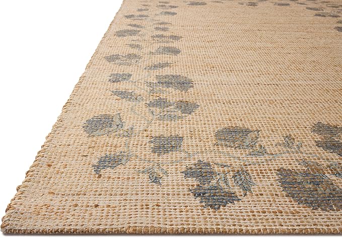 Loloi Chris Loves Julia Rue Collection RUE-05 Natural/Denim 5'-0" x 7'-6" Area Rug Jute Neutral Floral Living Room Bedroom Rug