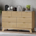 Fluted 7 Drawer Dresser, 47.2" Wide Modern Boho Chest of Drawers, Wooden Storage Dresser TV Stand for Bedroom, Living Room, Closet, Hallway, Curved Profile Design