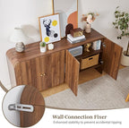 Fluted Sideboard Buffet Cabinet with Storage, 59'' Curved Buffet Cabinet with 4 Doors & Shleves, Modern Credenza Wood Coffee Bar Table Console for Dining Room Kitchen Living Room Entryway, Walnut
