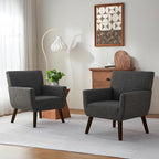 Upholstered Accent Chair,Mid Century Modern Office Fabric Small Living Room Chair with Arm,Comfy Wingback Armchair for Bedroom Reading (Grey, 2 PC)