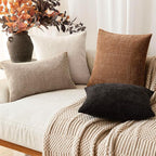 Foindtower Pack of 2 Soft Textured Chenille Throw Decorative Pillow Covers Square Accent Solid Cushion Cover Neutral Lumbar Pillow Case for Couch Sofa Bedroom Living Room 12x24 Inch,Taupe Khaki Camel