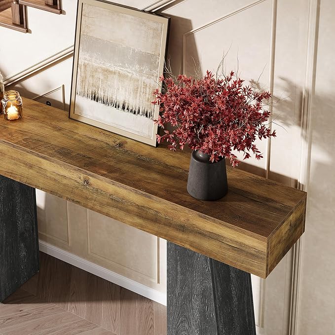 Tribesigns Farmhouse Entryway Table, 63-Inch Long Wooden Sofa Console Table, Rustic Console Behind Couch with Double Trapezoid Bases for Entrance Living Room Hallway
