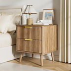 LYNSOM Fluted Dresser and Nightstand Set, 3 Pieces Bedroom Set, 55 Inch Wide 7-Drawer Dresser & 2-Drawer Nightstands Set of 2, Modern Dressers Set for Bedroom, Hallway, Natural Oak