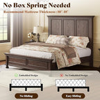 AMERLIFE Solid Wood Queen Bed Frame with 65.2" High Headboard, Traditional Platform Bed with Heavy Duty Slats, No Box Spring Needed, Easy Assembly, Dark Brown
