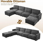 143.8" Modular Sectional Sofa Modern Chenille U-Shaped Couch with Thickened Seat Cushions, Easy Assembly, Upholstered 6 Seater Couch with 2 Movable Ottomans for Living Room, Grey