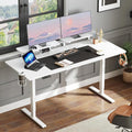 ONBRILL Standing Desk with 2 Adjustable Monitor Shelves, 63 x 24 Inch Electric Stand Up Desk with Memory Controller and Adjustable Height from 28-46 inches for Computer Workstations, All White