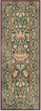 RUGGABLE x Morris & Co Machine Washable Christmas Runner Rug–Lodden Soft Evergreen & Gold 2.5x7, Stain-Resistant, Non-Slip–Washable Rug for Hallway, Entryway, Living Room & Kitchen–with Cushioned Pad