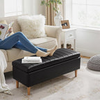 VECELO Storage Ottoman, Storage Bench with 2 Machined Gas Spring Lid Supports, PU Leather Upholstery & Solid Wood Legs, Black Ottoman Bench for Bedroom, Living Room, Entryway, 44.5"