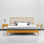 NTC Ruby Wooden Bed Frame with Headboard, Solid Oak and Rubber Wood Foundation with Silent Slats and Wood Central Supports, 1000 Lb Capacity, Effortless Assembly, Queen - Rustic Oak