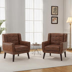 Accent Chair, Mid-Century Modern PU Leather Chairs with Arms for Living Room, Comfy Upholstered Club Single Sofa Armchair for Bedroom Waiting Room with Solid Wood Frame-Leather Coffee, Set of 1