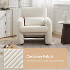 Corduroy Fabric Accent Chairs Set of 2, Modern Upholstered Living Room Chairs with Lumbar Pillow, Wide Comfy Leisure Armchair for Bedroom, Office, Reading, White
