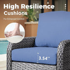2 Pieces Wicker Patio Furniture Loveseat with Table - Outdoor Rattan Patio Bistro Set of 2,All-Weather PE Wicker Conversation Sofa High Back Deep Seating for Deck Porch Yard,Blue