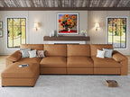 EASE MOOSE Oversized Modular Sectional Sofa,Modern Deep Seat Faux Leather Sectional,Extra Large L Shaped Couch,Comfy Scratch Resistant Material,Brown