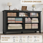 GarveeHome 7 Dresser for Bedroom, 54 in Wide Drawer Dresser with Storage Freestanding, Wooden Closet Storage Chest for Living Room, Bedroom, Entryway, Black