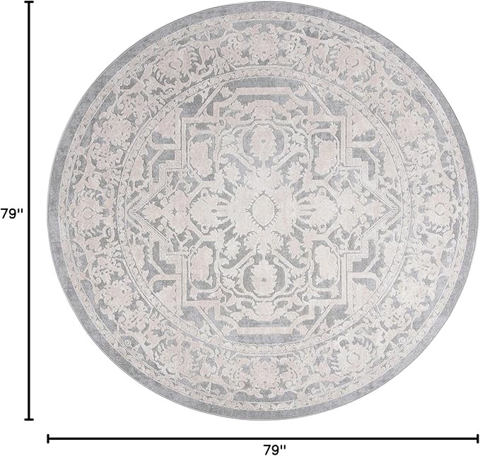 SAFAVIEH Reflection Collection Area Rug - 6'7" Round, Light Grey & Cream, Non-Shedding & Easy Cleaning, Ideal for Living Room, Bedroom (RFT665C)