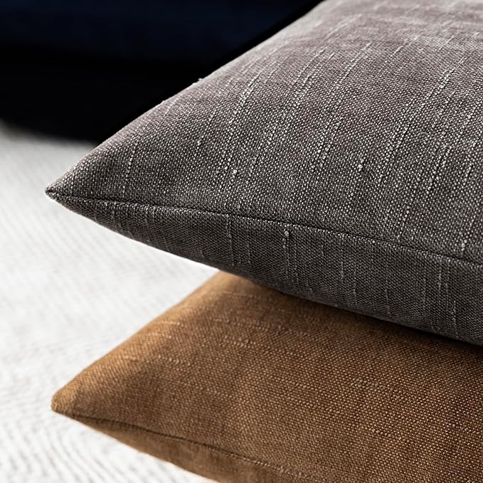 Foindtower Pack of 2 Soft Textured Throw Decorative Pillow Covers Square Accent Solid Cushion Cover Cozy Farmhouse Pillow Case with Zipper for Couch Sofa Bedroom Living Room 18x18 Inch, Charcoal