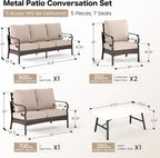 5 Piece Metal Outdoor Patio Furniture Set, Patio Conversation Sets 1 3-Seater Sofa, 2-Seater Sofa, 2 Fixed Sofa with 5.75" Thick Cushion & Coffee Table Black Backyard Furniture, Beige