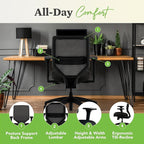 HON Solve Task Chair, Ergonomic Office Chair Mesh Back Support, Adjustable Lumbar Support, with Wheels, Height-Adjustable Arms, for Computers, Desks, Home Office, Black