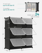 SONGMICS Shoe Rack Organizer, 6-Tier Shoe Storage Cabinet for Closet and Entryway, Holds 24 Pairs of Shoes, Adjustable, Ink Black and Trasparent ULPC033B01