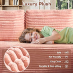 106" Cloud Sectional Couch with L-Shape Chaise, No Assembly Modular Sofa, Deep Seat Plush Corduroy Boneless Couched for Living Room (Pink Plush Corduroy, Right Facing Chaise)