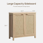 SICOTAS Rattan Cabinet Sideboard Buffet Storage Cabinet - 3 Pieces Farmhouse Boho Credenza Coffee Bar Cabinet with Rattan Decorated Doors for Kitchen Living Room - Light Oak