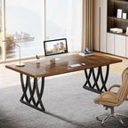 Tribesigns 70.86-Inch Executive Desk, Large Home Office Desk Computer Desk with Thick Metal Frame, Rectangle Study Writing Table Workstation for Home Office (Retro Brown & Black)