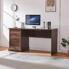 60" Farmhouse Executive Desk with Charging Station,Home Office Desk with 2 Drawers &1 File Cabinet,Fluted Computer Desk for Office and Home (Walnut)