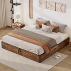 Lift Up Storage Bed Frame, King Size Wooden Platform Bed with Large Storage Underneath, No Box Spring Needed, Noise Free, Rustic Brown