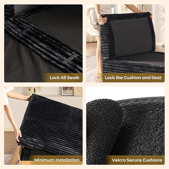 130'' Modern Modular Sectional Sofa with Ottoman, 8 Seater U Shaped Cloud Couch for Living Room, Oversized Deep Seat Convertible Sofa Set, Plush Corduroy Black